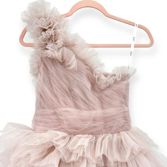 Mac Duggal NEW Tulle‎ Ruffle One Shoulder Mini Dress Pastel Mauve $698 - Size 2 - Picture 11 of 15